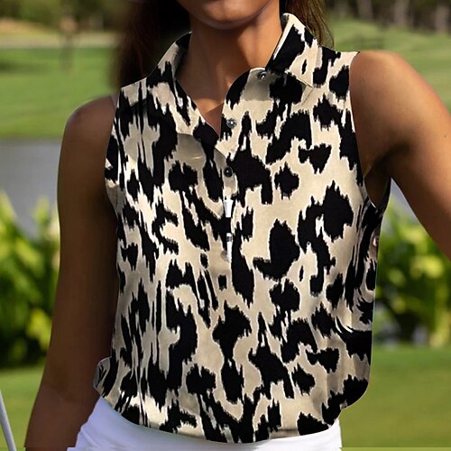 

Damen poloshirt Golfhemd Geknöpftes Poloshirt Atmungsaktiv Schnelltrocknend Feuchtigkeitsableitung Ärmellos Golfbekleidung Golfkleidung Regular Fit Leopard Sommer Tennis Golfspiel Pickleball