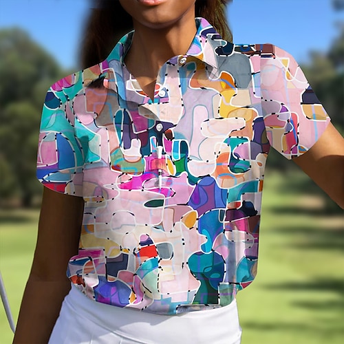 

Femme T-shirt POLO Chemise de golf Polo boutonné Respirable Séchage rapide Evacuation de l'humidité Manche Courte Vêtements de golf Top Standard Géométrie Eté Tennis Le golf Pickleball