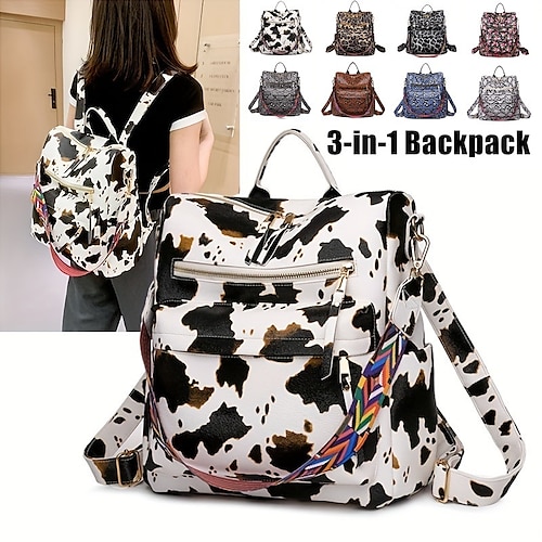 

Women's Backpack Mini Backpack Outdoor Daily Solid Color PU Leather Adjustable Large Capacity Waterproof Zipper Leopard Grey Leopard Brown White black