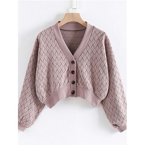 

Damen Strickjacke Strickwaren Gerippt Stricken Taste Plaid V Ausschnitt Stilvoll Brautkleider schlicht Outdoor Täglich Herbst Winter Rosa Einheitsgröße