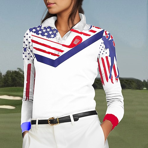 

Mulheres Camisa polo de caminhada Camisa de golfe Pólo de botões Respirável Secagem Rápida Pavio Humido Manga Longa Vestuário de golfe Roupas de golfe Normal Bandeira Primavera Outono Tênis Golfe