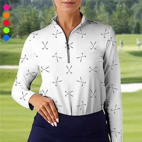 

Mujer Camisas de polo Camiseta de golf Transpirable Secado rápido Dispersor de humedad Manga Larga Ropa de golf ropa de golf Ajuste regular Cremallera Impreso Verano Tenis Golf pepinillo