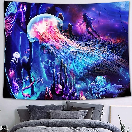 

lumière noire tapisserie uv réactif astronaute méduse sous la mer trippy champignon nature paysage suspendu tapisserie mur art mural pour salon chambre