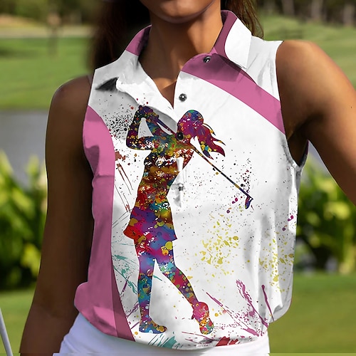 

Femme T-shirt POLO Chemise de golf Polo boutonné Respirable Séchage rapide Evacuation de l'humidité Sans Manches Vêtements de golf Top Standard Imprimé Eté Tennis Le golf Pickleball