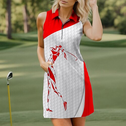 

Mulheres Vestido de tênis vestido de golfe Respirável Secagem Rápida Pavio Humido Sem Manga Vestidos roupa de tênis Zíper Estampado Verão Tênis Golfe Pickleball