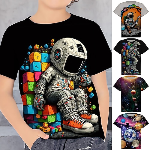 

Boys T shirt Short Sleeve T shirt Tee Graphic Astronaut 3D Print Active Sports Fashion Polyester Outdoor Casual Daily Kids Crewneck 3-12 Years 3D Printed Graphic Regular Fit Shirt