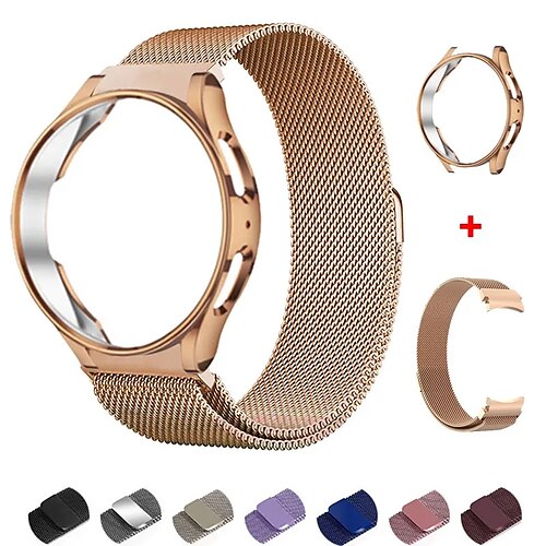 

étui et bracelet pour samsung galaxy montre 5 pro 45mm montre 5 40/44mm montre 4 classique 42/46mm montre 4 40/44mm acier inoxydable bracelet de remplacement avec étui fermoir magnétique maille sport