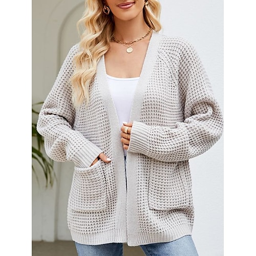 

Mulheres Sueter Cardigan Saltador Crochê Tricotar Entrançado Côr Sólida Gola Boba à moda Casual Ao ar livre Feriado Verão Outono Preto Vermelho S M L