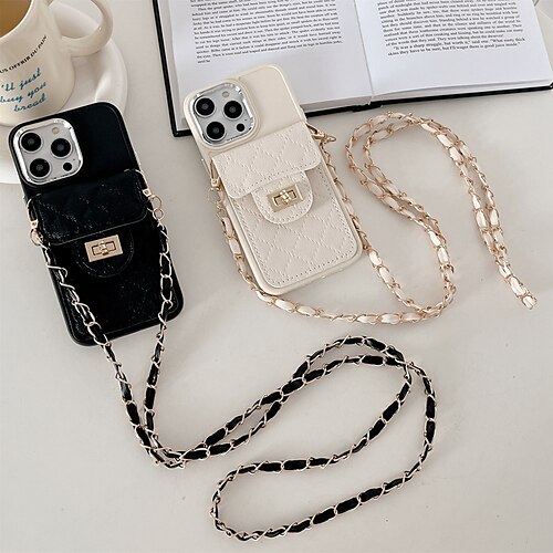 

teléfono Funda Para Apple iPhone 14 Pro Max Plus 13 12 11 X XR XS 8 7 Funda Trasera Bolso monedero con correa extraíble para el cuerpo cruzado Ranuras para tarjetas Color sólido TPU Cuero de PU