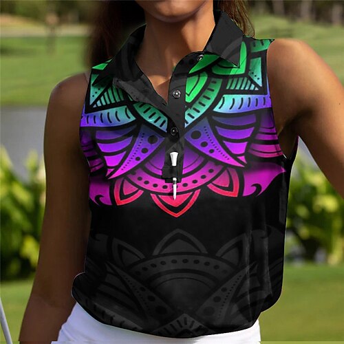 

Femme T-shirt POLO Chemise de golf Polo boutonné Respirable Séchage rapide Evacuation de l'humidité Sans Manches Vêtements de golf Top Standard Imprimé Eté Tennis Le golf Pickleball