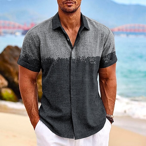 

Homme Chemise Chemise Lin Bloc de couleur Imprimés Photos Col rabattu Gris foncé Gris Extérieur Plein Air Manches courtes Imprimer Vêtement Tenue Lin Mode Design Décontractées Flexible