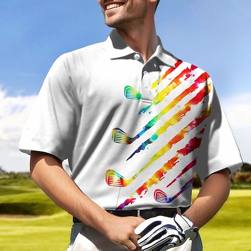 

Homens Camisa polo de caminhada Camisa de golfe Pólo de botões Respirável Secagem Rápida Pavio Humido Manga Curta Vestuário de golfe Roupas de golfe Normal Estampado Verão Tênis Golfe Pickleball