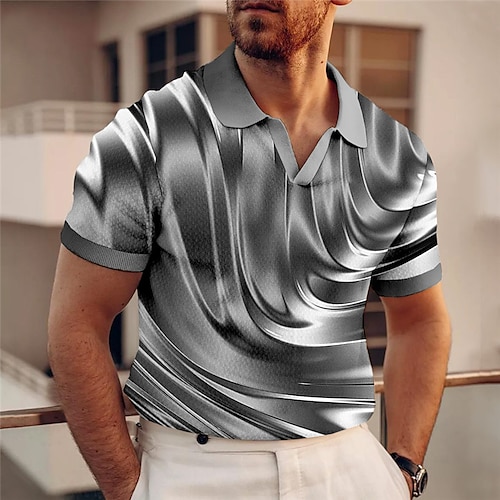 

Men's Polo Shirt Golf Shirt Graphic Prints Geometry V Neck Navy Blue Blue Brown Green Gray Outdoor Street Short Sleeves Print Clothing Apparel Sports Fashion Streetwear Designer