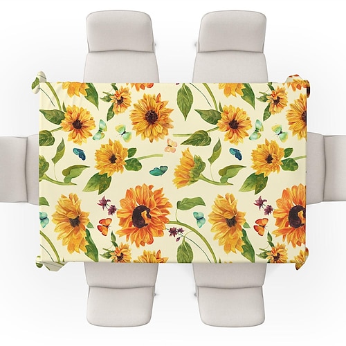 

Wasserdichte Sonnenblumen-Tischdecke, Frühlingstischdecke, runde Outdoor-Tischdecke, rechteckig, für Picknick, Hochzeit, Essen, Ostern