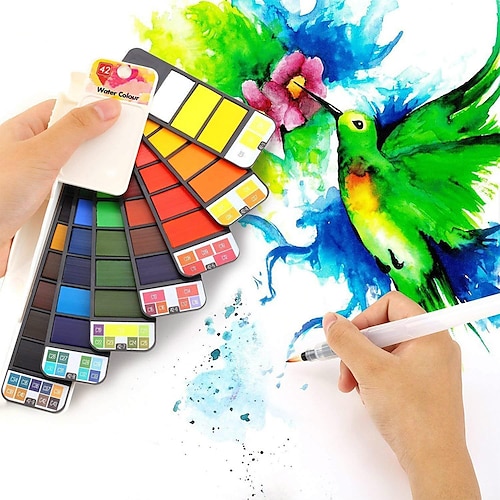 

juego de pintura de acuarela, 42 33 25 18 colores, con pinceles y paleta, plegable, para pintura al aire libre, dibujo, boceto, kit de pintura de acuarela portátil de bolsillo de viaje