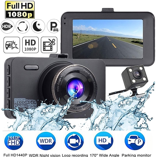 

T675 1080p Nouveau design / HD / avec caméra arrière DVR de voiture 170 Degrés Grand angle 3 pouce IPS Dash Cam avec Vision nocturne / G-Sensor / Surveillance du stationnement 4 LED infrarouge