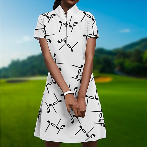 

Damen Tenniskleid Golfkleid Atmungsaktiv Schnelltrocknend Feuchtigkeitsableitung Ärmellos Kleider Tennis-Outfit Zip Bedruckt Sommer Tennis Golfspiel Pickleball