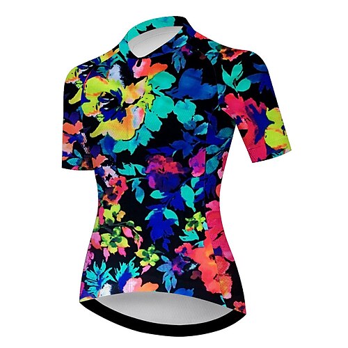 

21Grams Women's Cycling Jersey Short Sleeve Bike Top with 3 Rear Pockets Mountain Bike MTB Road Bike Cycling Breathable Quick Dry Moisture Wicking Reflective Strips Blue Floral Botanical Sports