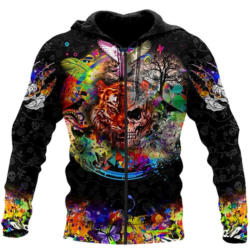 

Men's Full Zip Hoodie Jacket Black Hooded Animal Graphic Prints Zipper Print Sports Outdoor Daily Sports 3D Print Streetwear Designer Casual Spring Fall Clothing Apparel Hoodies Sweatshirts