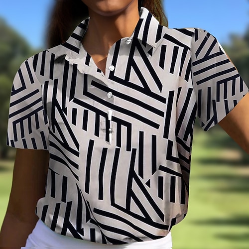 

Mujer Camisas de polo Camiseta de golf Polo con botones Transpirable Secado rápido Dispersor de humedad Manga Corta Ropa de golf ropa de golf Ajuste regular Rayas Verano Tenis Golf pepinillo