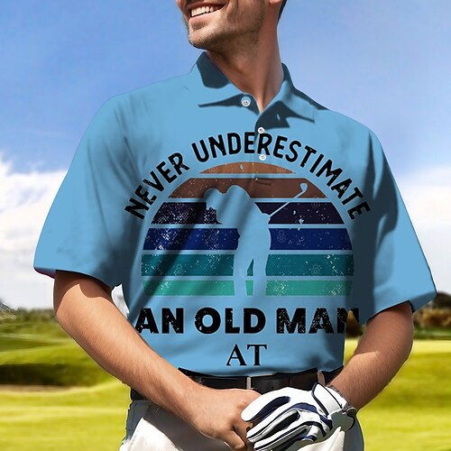 

Men's Polo Shirt Golf Shirt Button Up Polo Breathable Quick Dry Moisture Wicking Short Sleeve Golf Apparel Golf Clothes Regular Fit Letter Printed Summer Tennis Golf Pickleball