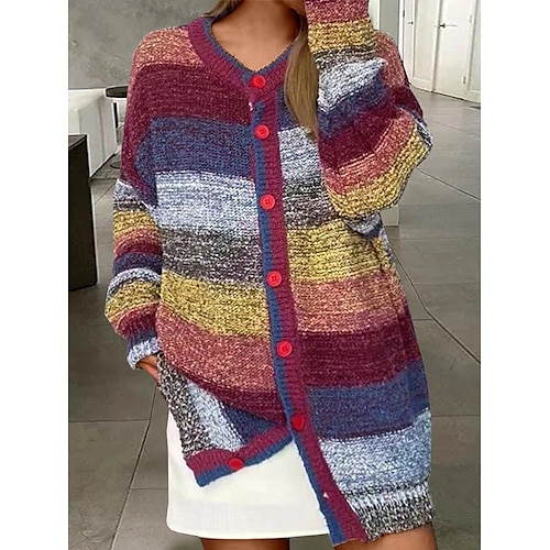 

Mujer Chaqueta de Punto Puente Croché Tejer Retazos Botón Bloque de color Escote en Pico Elegante Casual Exterior Diario Primavera Otoño Azul Piscina Tamaño Único