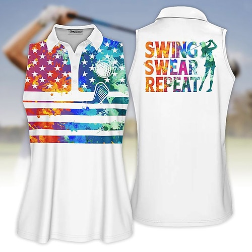 

Femme T-shirt POLO Chemise de golf Polo boutonné Respirable Séchage rapide Evacuation de l'humidité Sans Manches Vêtements de golf Top Standard Imprimé Eté Tennis Le golf Pickleball