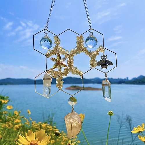 

tuitessine cristaux suncatcher window hanging bumble bee decor honeycomb light with crystal glass prisms hive for home indoor outdoor catcher garden ornament anniversaire pendaison de crémaillère new