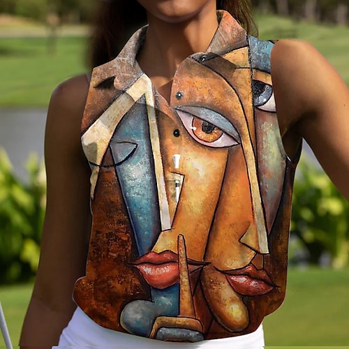 

Mulheres Camisa polo de caminhada Camisa de golfe Pólo de botões Respirável Secagem Rápida Pavio Humido Sem Manga Vestuário de golfe Roupas de golfe Normal Estampado Verão Tênis Golfe Pickleball