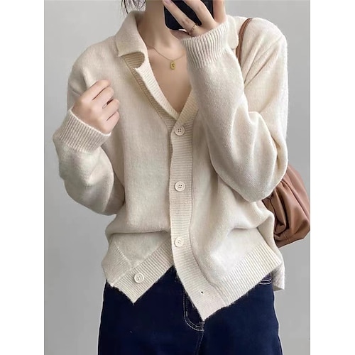 

Mujer Chaqueta de Punto Puente Estriado Tejer Botón Color sólido Cuello Camisero Elegante Estilo retro Exterior Diario Verano Otoño Amarillo Rosa Tamaño Único