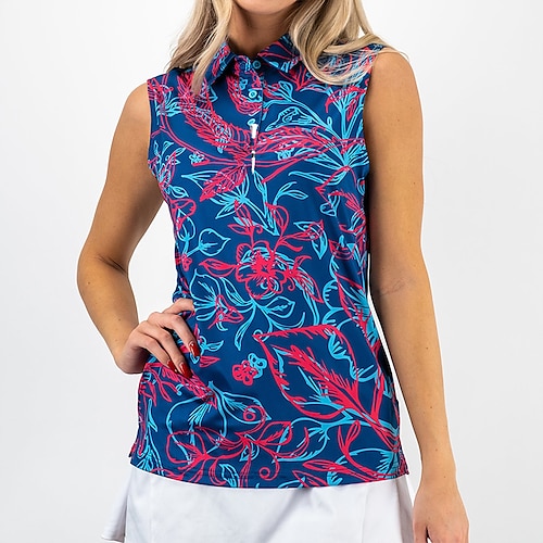 

Mujer Camisas de polo Camiseta de golf Polo con botones Transpirable Secado rápido Dispersor de humedad Sin Mangas Ropa de golf ropa de golf Ajuste regular Árboles / Hojas Impreso Verano Tenis Golf