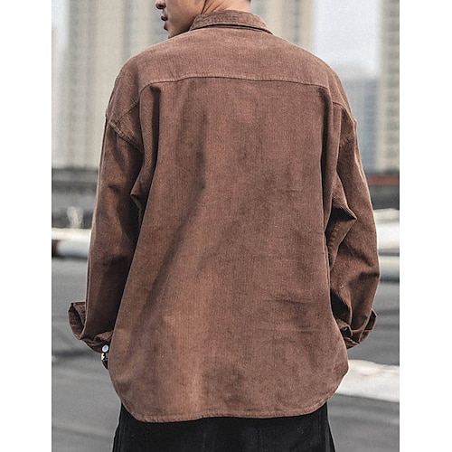  Per uomo Camicia di Velluto a Coste Giacca camicia Sopracamicia Semplice All'aperto Quotidiano Nero Caffè Grigio Manica Lunga Bavero Primavera & Autunno Abbigliamento Tasca