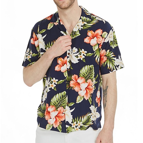 

Homens Camisa Social Camisa havaiana Floral Estampas Abstratas colar cubano Azul Marinha Azul Verde Ao ar livre Casual Manga Curta Imprimir Roupa Esportes Moda Roupa de rua Designer