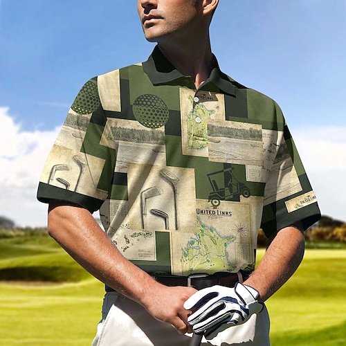 

Homens Camisa polo de caminhada Camisa de golfe Pólo de botões Respirável Secagem Rápida Pavio Humido Manga Curta Vestuário de golfe Roupas de golfe Normal Estampado Verão Tênis Golfe Pickleball