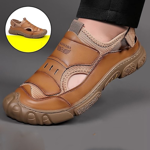 

Homens Sandálias Sandálias rasas Sandálias de couro Sandálias de conforto Casual Estilo Praia Ao ar livre Diário Couro Respirável Confortável Antiderrapante Preto Amarelo Cinzento Bloco de cor Verão