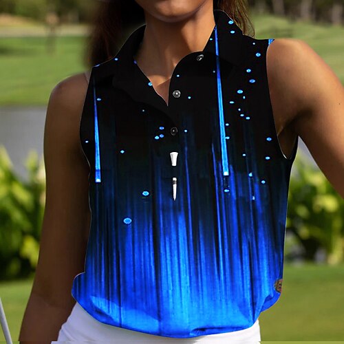 

Femme T-shirt POLO Chemise de golf Polo boutonné Respirable Séchage rapide Evacuation de l'humidité Sans Manches Vêtements de golf Top Standard Dégradé de Couleur Eté Tennis Le golf Pickleball