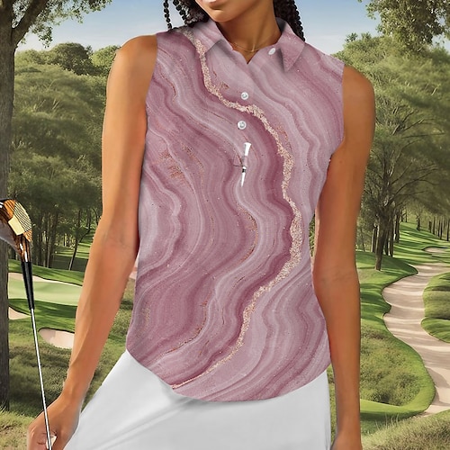 

Mulheres Camisa polo de caminhada Camisa de golfe Pólo de botões Respirável Secagem Rápida Pavio Humido Sem Manga Vestuário de golfe Roupas de golfe Normal Estampado Verão Tênis Golfe Pickleball