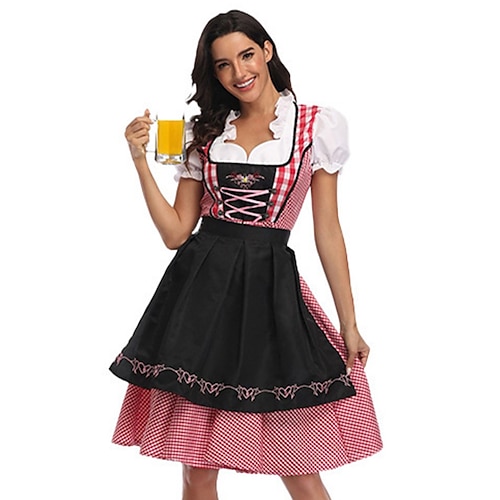  Carnevale Birra Oktoberfest Costume Vestito Dirndl Abiti tradizionali Cameriera Tedesco Monaco di Baviera Prati Per donna Panno in stile tradizionale Vestito Grembiule