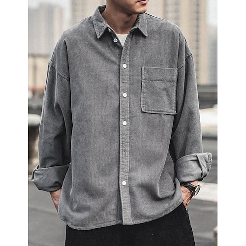  Per uomo Camicia di Velluto a Coste Giacca camicia Sopracamicia Semplice All'aperto Quotidiano Nero Caffè Grigio Manica Lunga Bavero Primavera & Autunno Abbigliamento Tasca