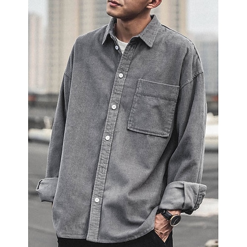  Per uomo Camicia di Velluto a Coste Giacca camicia Sopracamicia Semplice All'aperto Quotidiano Nero Caffè Grigio Manica Lunga Bavero Primavera & Autunno Abbigliamento Tasca