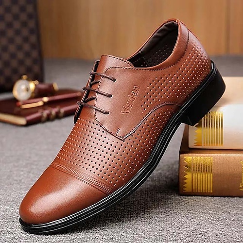 

Homens Oxfords Sandálias de conforto Negócio Vintage Clássico Diário Escritório e Carreira Caminhada Couro Sintético Respirável Confortável Antiderrapante Preto Marron Verão