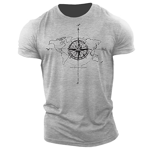 

Men's 100% Cotton Graphic T Shirt Prints Compass Black Army Green Dark Gray Tee Casual Short Sleeve Comfortable