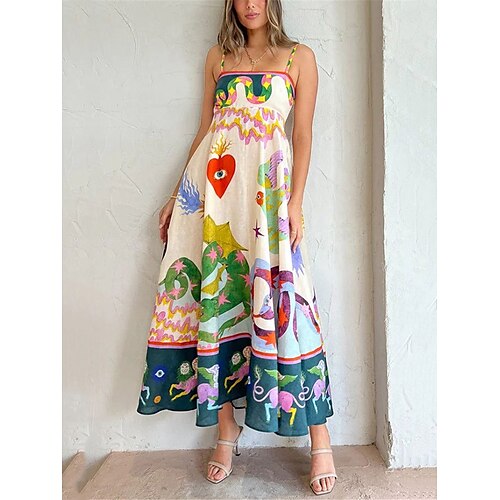 

Tenue décontractée Robe Évasée Robe Trapèze Femme Floral Imprime Dos Nu Imprimer A Bretelles Mode Vêtement de rue Extérieur Plein Air Sans Manches Standard Abricot Eté Printemps S M L XL XXL