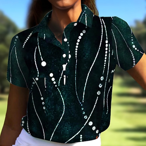  Dam Vandringspolotröja Blå Kortärmad Solskydd Överdelar Golfkläder för damer Kläder Outfits Bär kläder