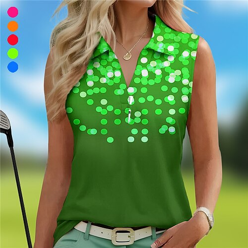 

Mulheres Camisa polo de caminhada Camisa de golfe Respirável Secagem Rápida Pavio Humido Sem Manga Vestuário de golfe Roupas de golfe Normal Em V Estampado Verão Tênis Golfe Pickleball