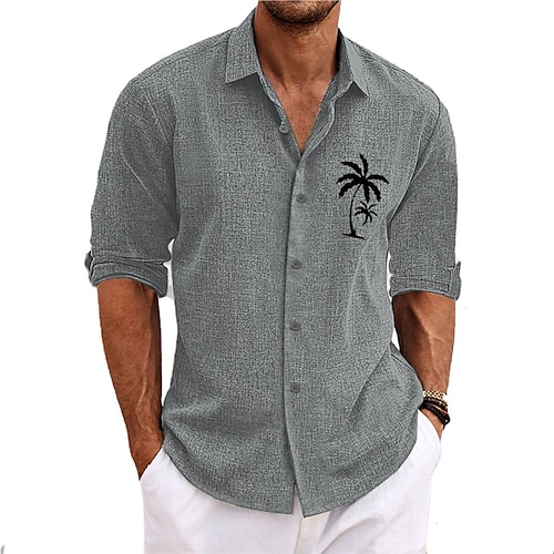 

Homme Chemise Chemise Lin Cocotier Imprimés Photos Col rabattu Noir Blanche Rose Claire Bleu Vert Extérieur Plein Air manche longue Imprimer Vêtement Tenue Lin Mode Vêtement de rue Design