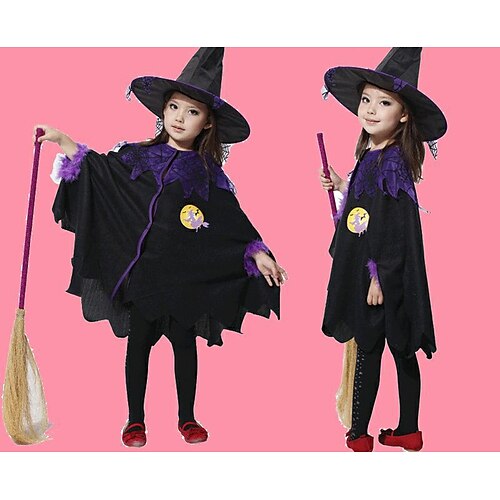 3-12years Halloween Cosplay Children Full Sleeve Tiered Witch Ghost Vampire  Dress For Girls Masquerade Party Stage Play Costumes