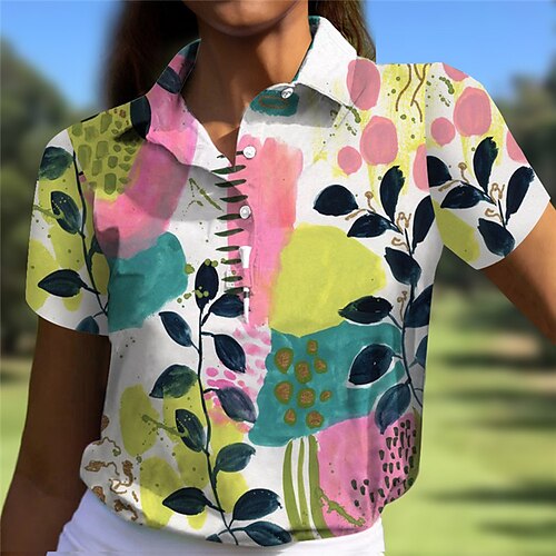 

Mujer Camisas de polo Camiseta de golf Polo con botones Transpirable Secado rápido Dispersor de humedad Manga Corta Ropa de golf ropa de golf Ajuste regular Floral Verano Tenis Golf pepinillo