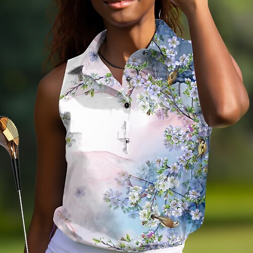 

Women's Polo Shirt Golf Shirt Button Up Polo Breathable Quick Dry Moisture Wicking Sleeveless Golf Apparel Golf Clothes Regular Fit Floral Summer Tennis Golf Pickleball