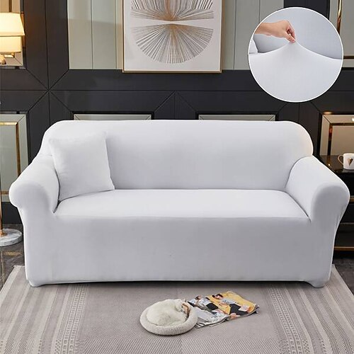 

weiß Stretch Sofabezug Schonbezug Elastisch Couchgarnitur Zweisitzer 4- oder 3-Sitzer L-Form einfarbig weich strapazierfähig